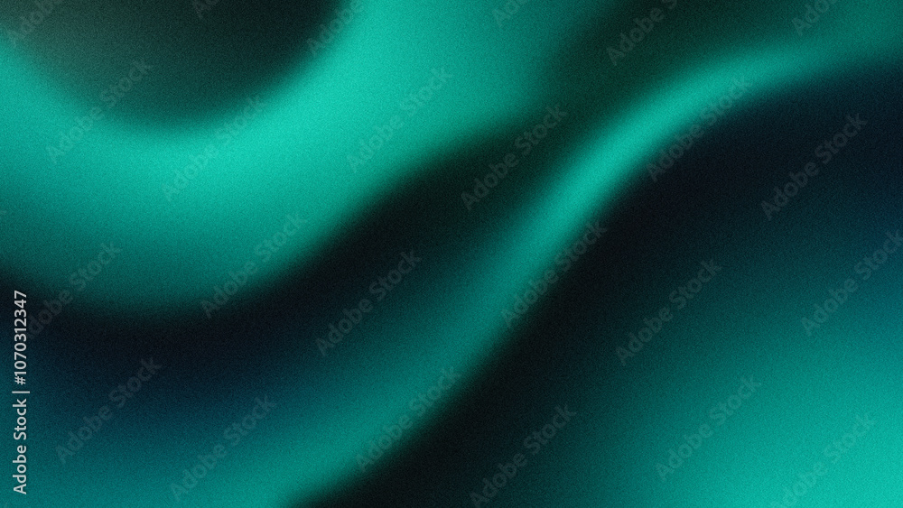 Dreamlike Abstract Background with Emerald and Teal Tones, Grainy Texture, Fluid Swirls, and Blur