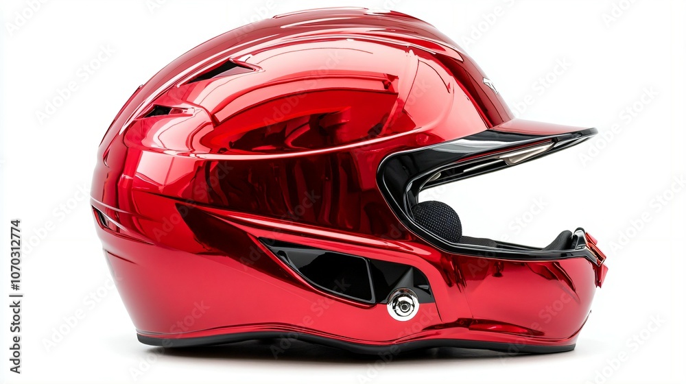 shiny red baseball helmet isolated white background protective sport gear players professional equipment safe gameplay shiny red baseball helmet isolated white background protective sport gear players professional equipment safe gameplay