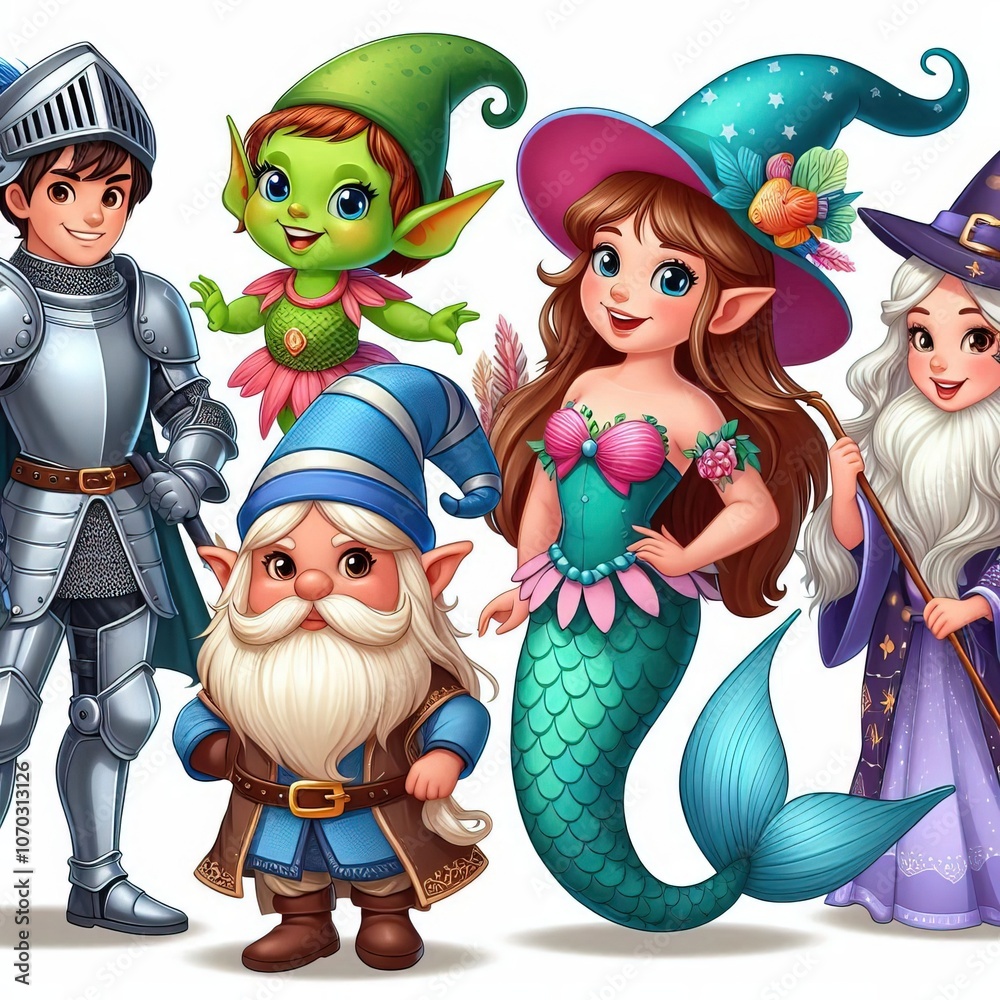 Naklejka premium characters from different fairy tales collected on one background