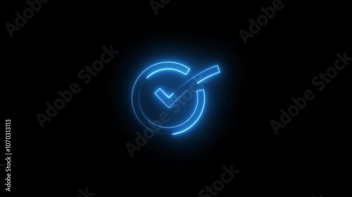 Abstract neon tick mark icon animation.