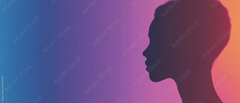 Silhouette of a Womans Face Against a Vibrant Gradient Background, Silhouette of a Womans Face Against a Vibrant Gradient Backgroun Silhouette of a Womans Face Against a Vibrant Gradient Background, Silhouette of a Womans Face Against a Vibrant Gradient Backgroun