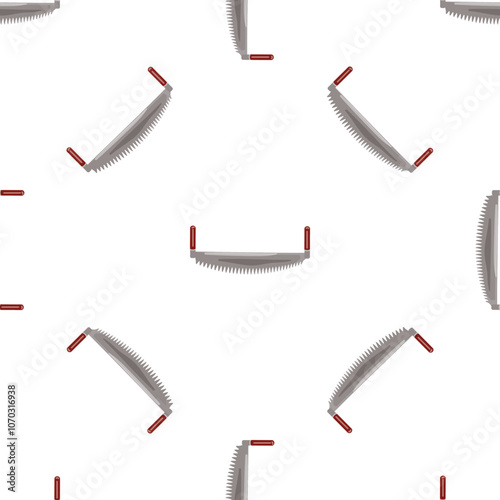 Seamless pattern of two man crosscut saws for logging with wooden handles, creating a repetitive design on white background