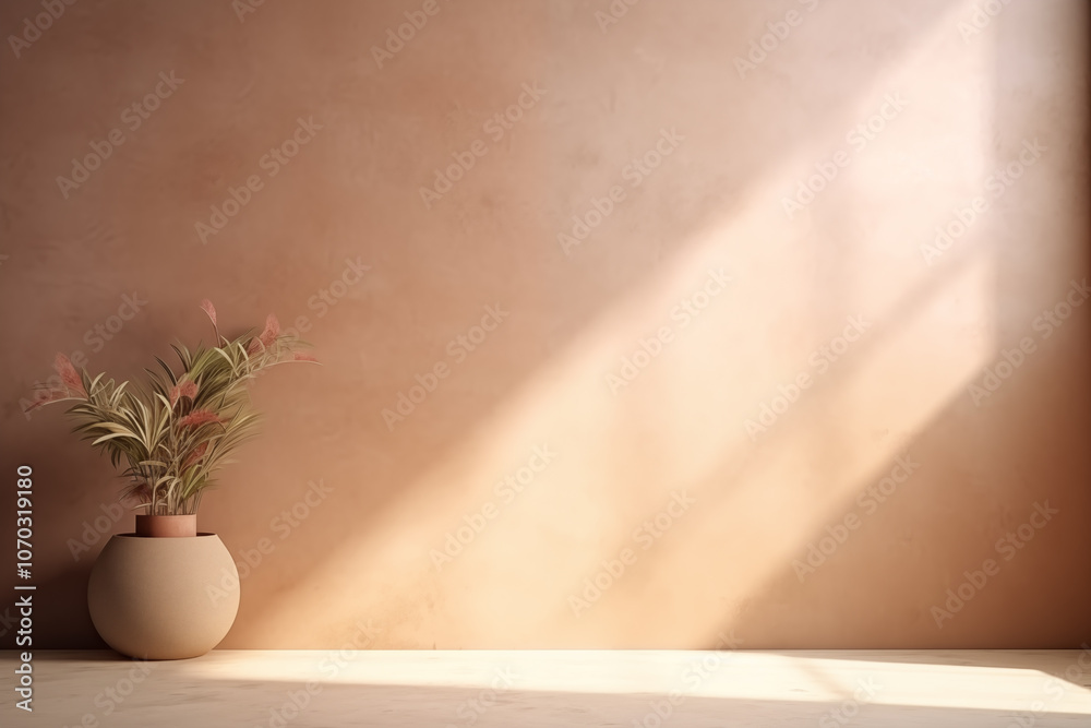 Minimalist Interior with Plant in Warm-Toned Room - Space for Text Minimalist Interior with Plant in Warm-Toned Room - Space for Text