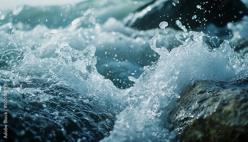 Close-up view of ocean waves crashing on rocky shores, creating a dramatic scene. Close-up view of ocean waves crashing on rocky shores, creating a dramatic scene.