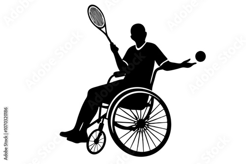 Vector silhouette of tennis player in a wheelchair.