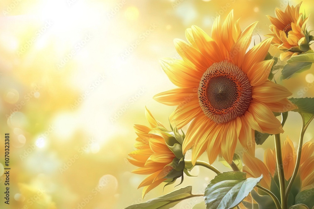 Sunflowers bloom in vibrant yellow under a warm sunlight in a serene garden during summer Sunflowers bloom in vibrant yellow under a warm sunlight in a serene garden during summer