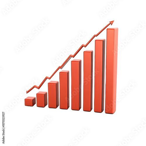 A rising bar graph showcasing increasing values with a prominent upward trend line.