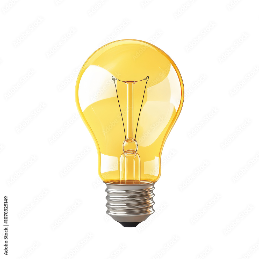 A bright yellow light bulb with a classic design, featuring a smooth surface and a standard screw base., isolated on a transparent background. A bright yellow light bulb with a classic design, featuring a smooth surface and a standard screw base., isolated on a transparent background.