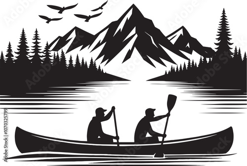 Canoe silhouette vector illustration isolated on a white background