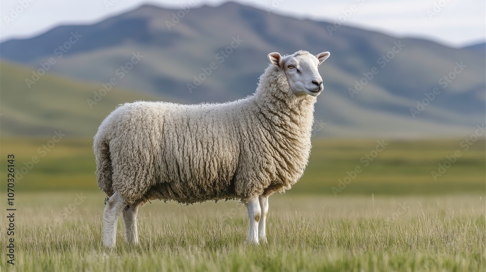 Sheep Grazing in an Open Field with Rolling Hills Sheep Grazing in an Open Field with Rolling Hills