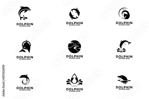 set of dolphin logo design vector illustration, Dolphin logo icon collections