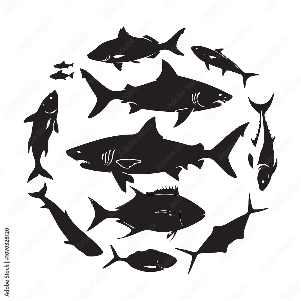 Fototapeta premium set of black fish silhouette