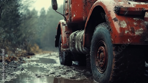 Muddy Truck on a Forest Road