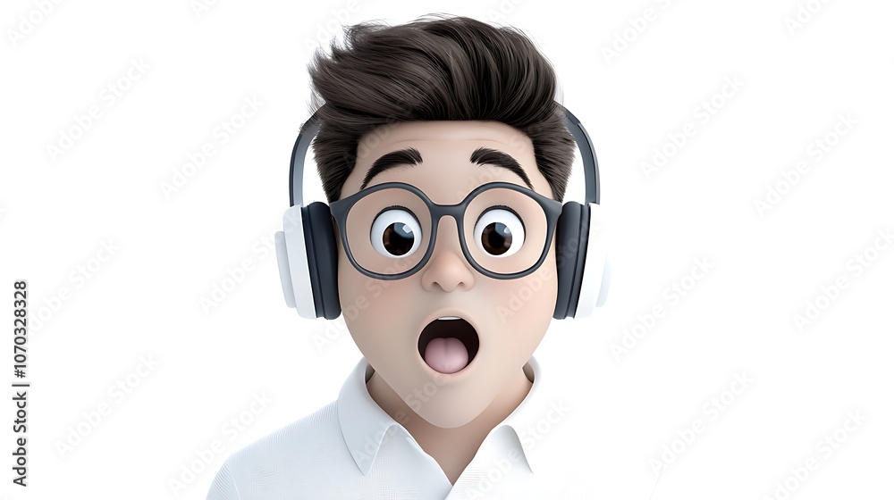 Excited 3D Character with Headphones and Big Eyes Excited 3D Character with Headphones and Big Eyes