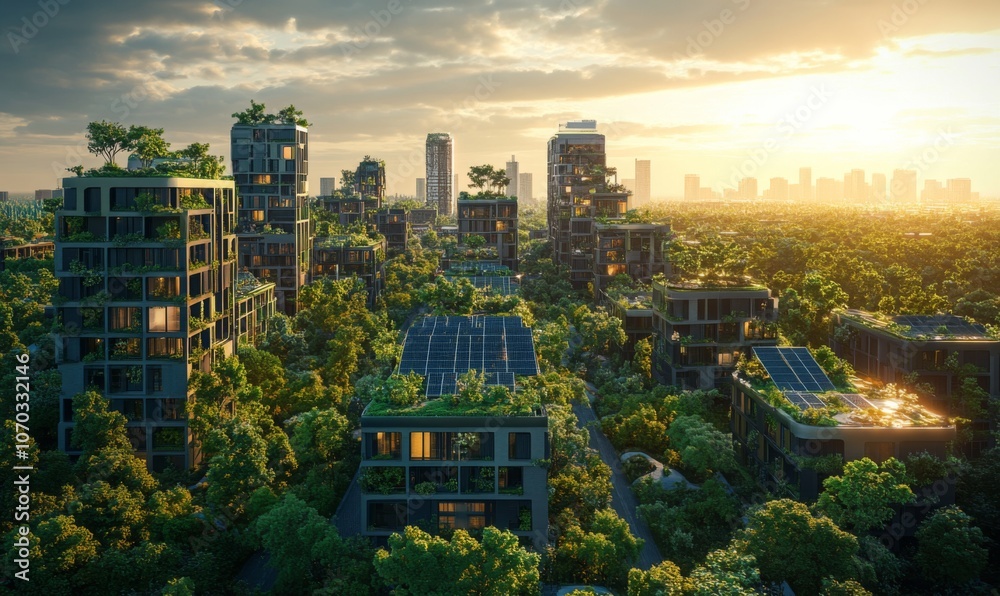 Obraz premium Solar-powered cities with advanced energy systems, sustainable future technology, 3D illustration