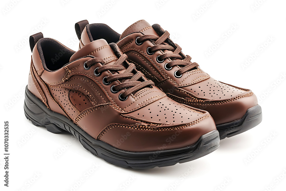 Stylish brown men's leather shoes with laces, showcasing modern design and comfort, perfect for everyday wear or casual occasions Stylish brown men's leather shoes with laces, showcasing modern design and comfort, perfect for everyday wear or casual occasions