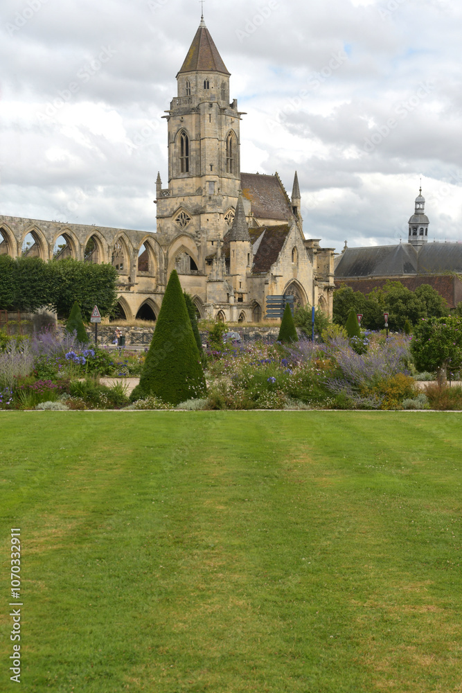 Naklejka premium Caen is a beautiful French city in Calvados in Normandy. It has important squares and monuments such as St. Stephen's Abbey and St. Peter's Church.