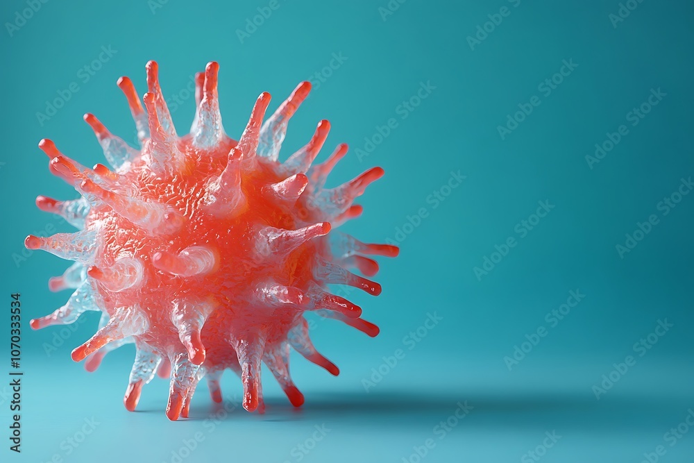 Virus floating on a light blue background, causing infectious disease Virus floating on a light blue background, causing infectious disease