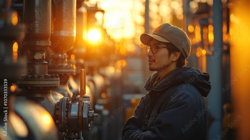 Inspecting Safety Valve on Pipeline in Sunlit Facility Inspecting Safety Valve on Pipeline in Sunlit Facility