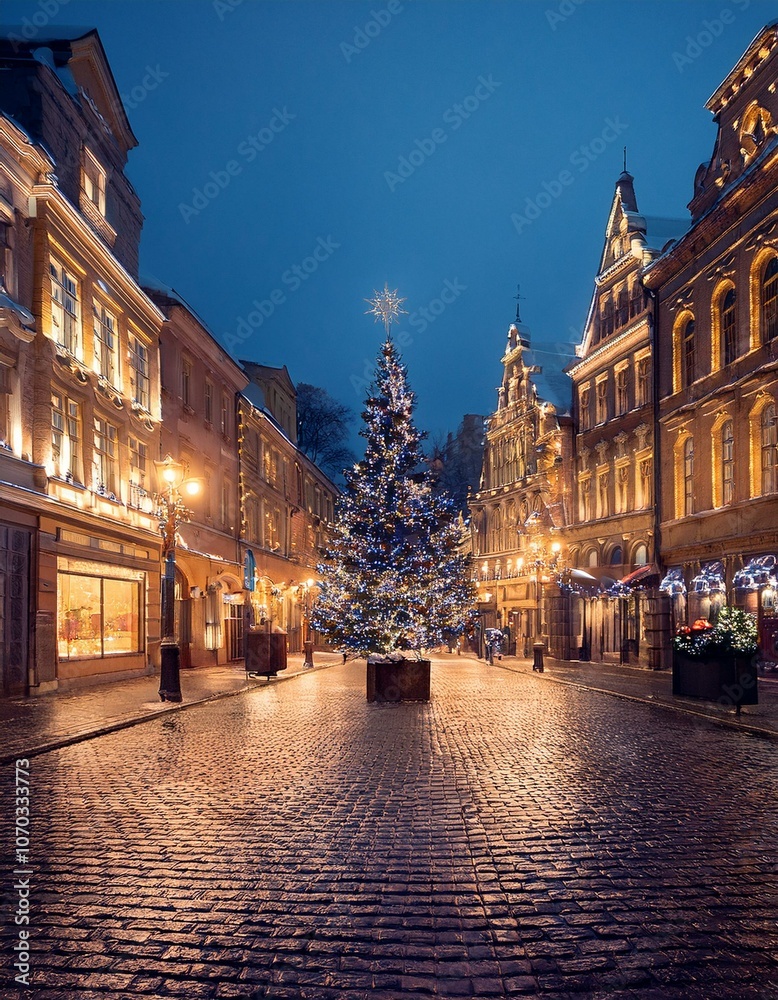 Fototapeta premium Christmas Night city street
