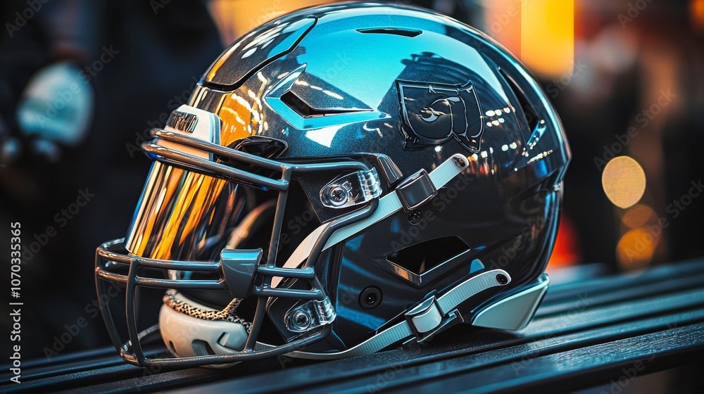 Detailed stock image of a football helmet on a bench Detailed stock image of a football helmet on a bench