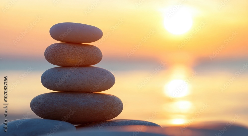 Stones standing on top of each other against the backdrop of a sunset on the seashore Stones standing on top of each other against the backdrop of a sunset on the seashore