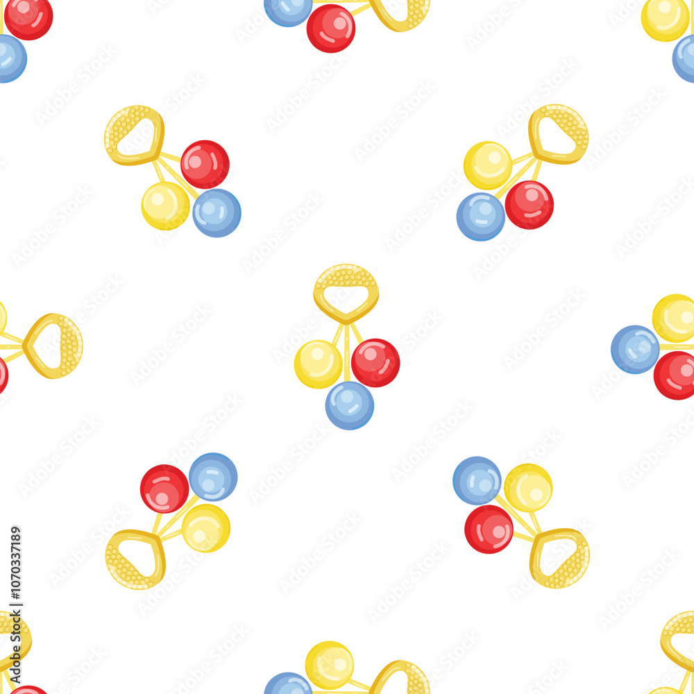Seamless pattern with colorful baby rattle toy on white background Seamless pattern with colorful baby rattle toy on white background