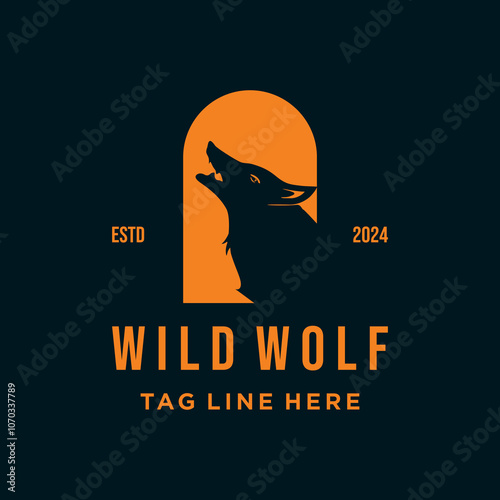 expedition wild Wolf hunter logo icon vector template.Silhouette wolf logo design vector illustration photo