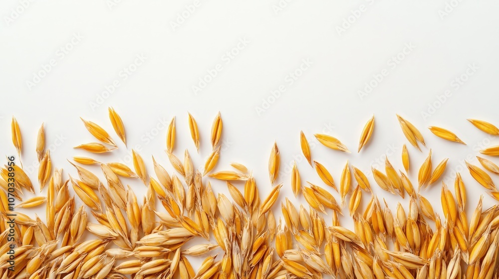 A delightful composition of unhusked wheat grains is set against a crisp white background A delightful composition of unhusked wheat grains is set against a crisp white background