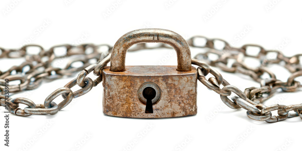 A rusty chain with a lock on it