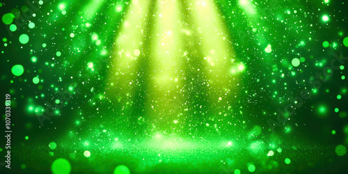 A green background with a lot of sparkles and light shining on it