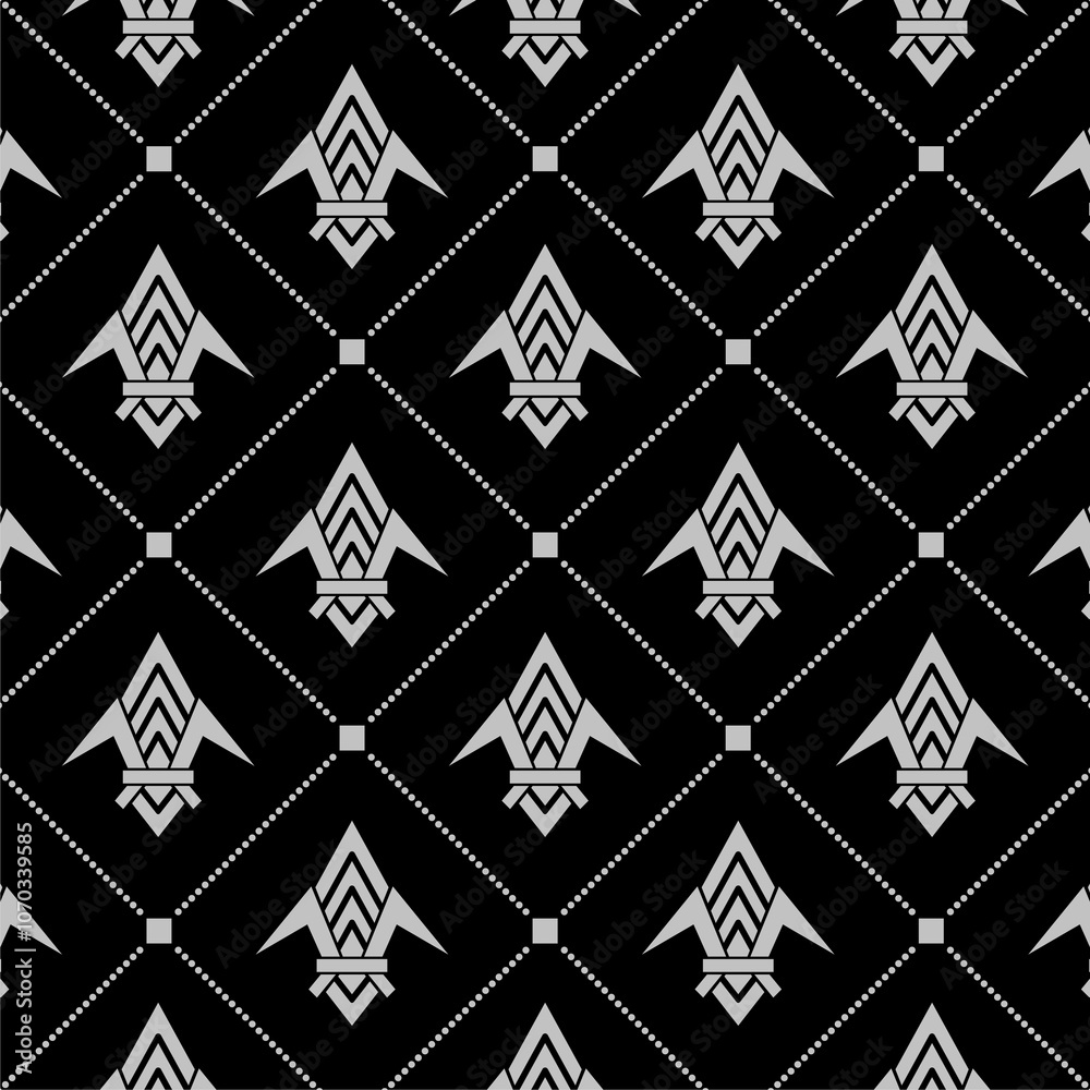 Fleur de lis seamless pattern isolated on black background