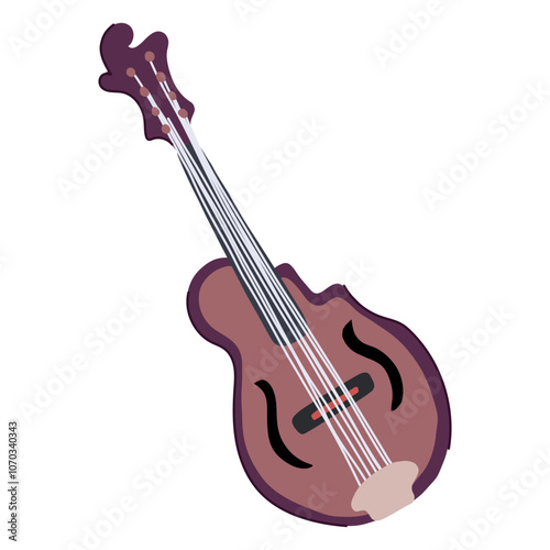 acoustic mandolin cartoon. melody chords, tuning pick, strumming fretboard acoustic mandolin sign. isolated symbol vector illustration