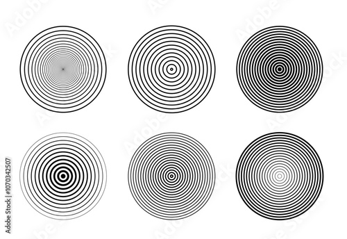 Circular concentric circles vector set. Radial line signal, sonar wave, geometric icon