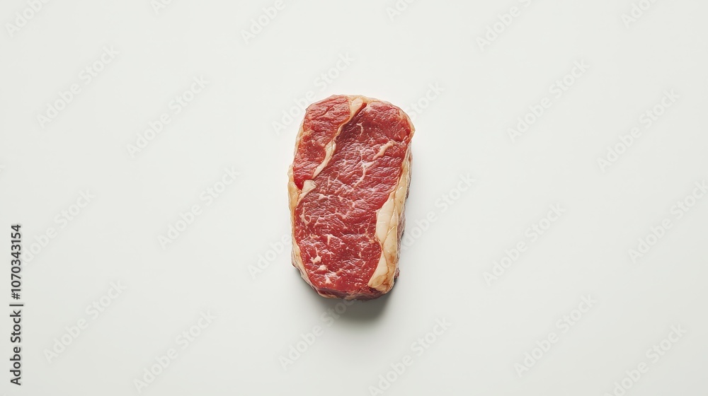 A juicy steak, with a golden-brown crust and a pink, medium-rare center, is laid on a simple white background. A juicy steak, with a golden-brown crust and a pink, medium-rare center, is laid on a simple white background.