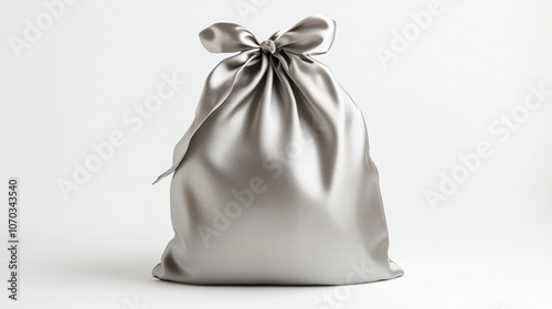 Santa bag in matte silver with no additional decoration on a white background, sleek and refined