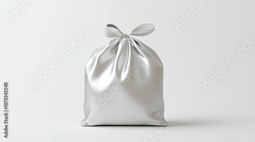 Santa bag in matte silver with no additional decoration on a white background, sleek and refined