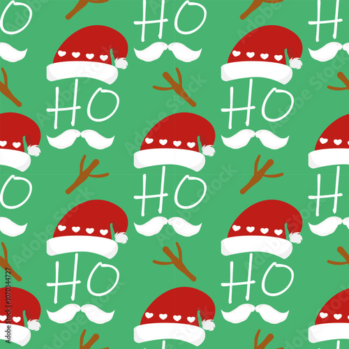 Simple Christmas pattern featuring Santa hats, mustaches, and 