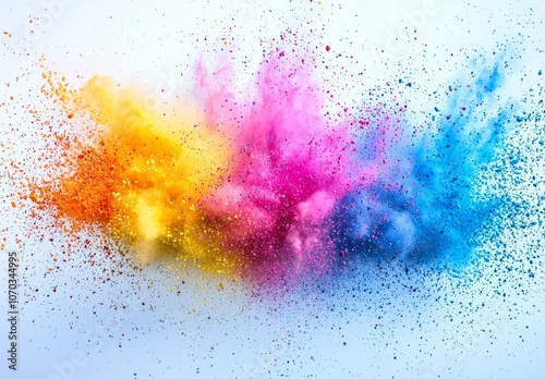 Colored powder explosion on white background. Freeze motion. , isolated on white background, , copy space for text,