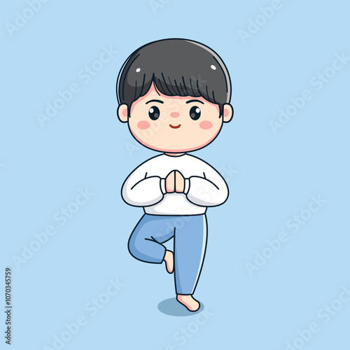 cute boy character doing yoga