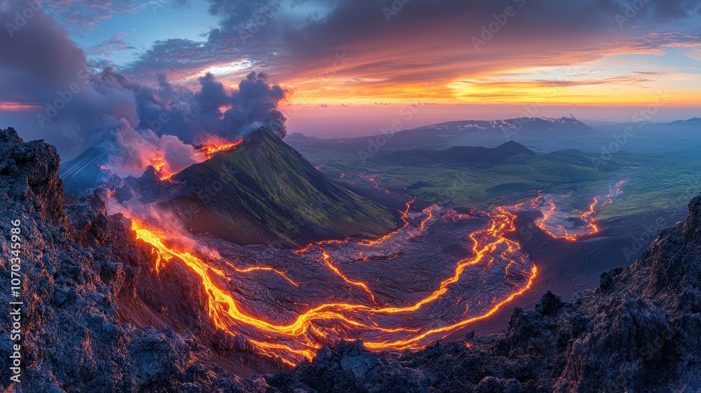 Fototapeta premium Volcanic Eruption at Sunset