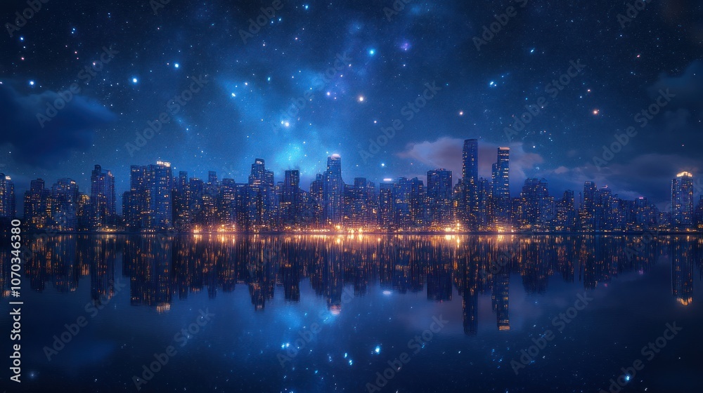 Cityscape Under a Starry Night Cityscape Under a Starry Night