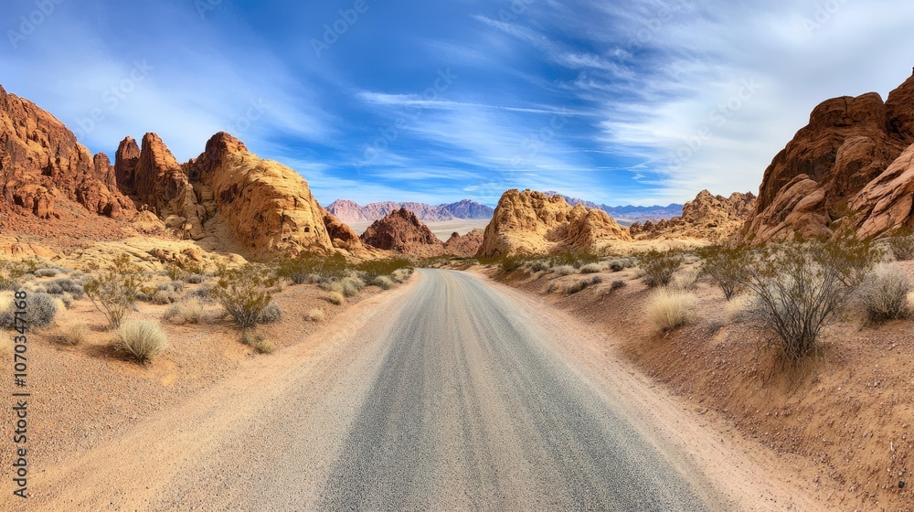 Scenic Desert Road Under a Clear Blue Sky Scenic Desert Road Under a Clear Blue Sky