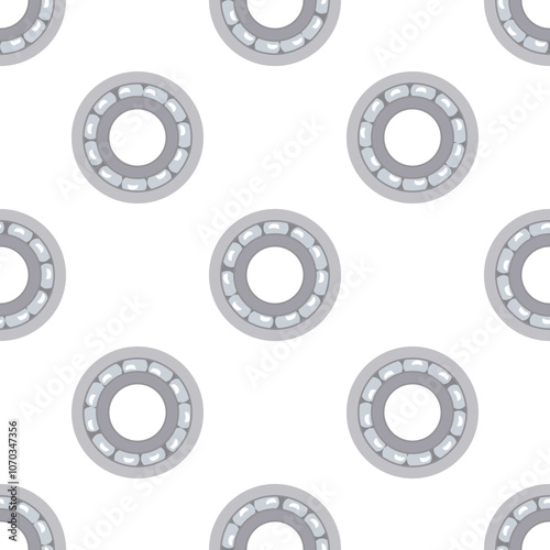 Ball bearing seamless pattern on white background, rotating mechanical part for industrial design