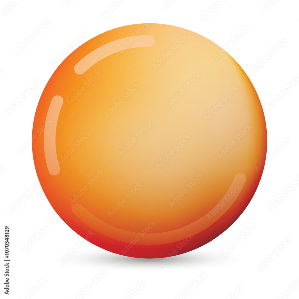 Glass orange ball or precious pearl. Glossy realistic ball, 3D sphere. Abstract vector illustration highlighted on a white background. Big metal bubble with shadow Glass orange ball or precious pearl. Glossy realistic ball, 3D sphere. Abstract vector illustration highlighted on a white background. Big metal bubble with shadow
