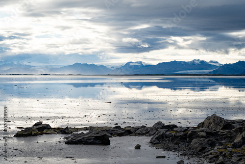 Icelandic Seascape. Wonderful Evening landscape of Vestrahorn Iceland at Stokksnes on the southeastern Icelandic coast. Iceland, Europe. Amazing nature Scenery. Popular Travel destinations