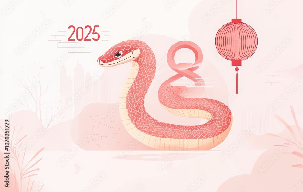 red lanterns, firecrackers, fireworks, auspicious clouds. 2025 Chinese New Year. Happy New Year 2025 red lanterns, firecrackers, fireworks, auspicious clouds. 2025 Chinese New Year. Happy New Year 2025