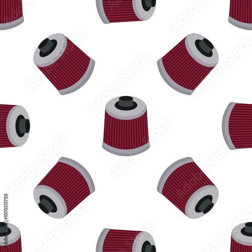 Seamless pattern with red car oil filter on white background