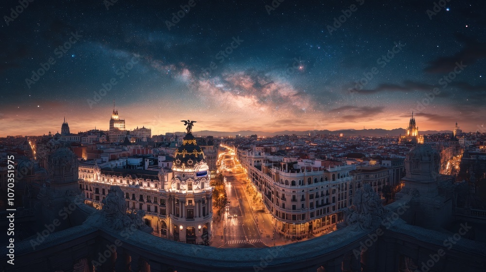 Madrid Cityscape Under Milky Way Madrid Cityscape Under Milky Way