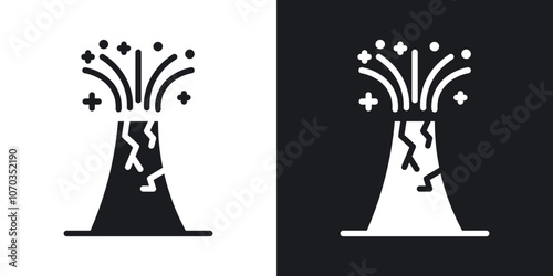 Volcano eruption icon in solid black and white color